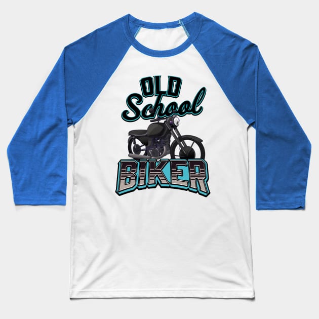 Old School Biker Cyan Baseball T-Shirt by nickemporium1